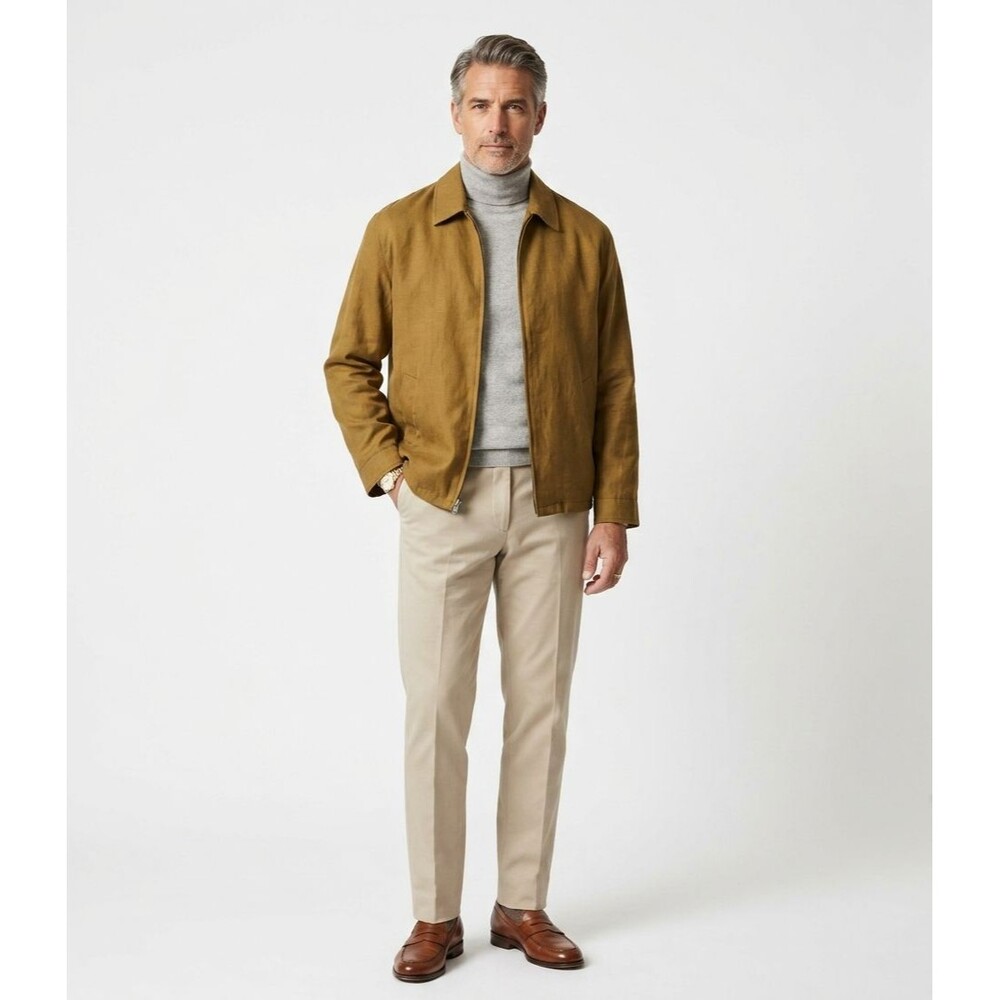 Ermenegildo Zegna Silk Blend Harrington Jacket Khaki Classic Old Money Style M